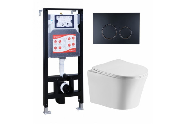Комплект 3 в 1 инсталляция ESBANO FRAM + Подвесной унитаз Cerutti Spa Adige Aria CT7837 + кнопка черная матовая в современном стиле