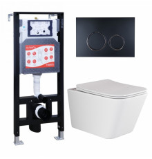 Комплект 3 в 1 инсталляция ESBANO FRAM + Унитаз подвесной Ceramica Nova Metric Rimless CN3007 + кнопка черная матовая в современном стиле