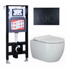 Комплект 3 в 1 инсталляция ESBANO FRAM + Унитаз подвесной Ceramica Nova Play CN3001 + кнопка черная матовая в современном стиле