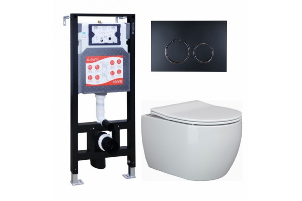 Комплект 3 в 1 инсталляция ESBANO FRAM + Унитаз подвесной Ceramica Nova Play CN3001 + кнопка черная матовая в современном стиле