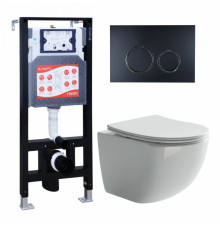 Комплект 3 в 1 инсталляция ESBANO FRAM + Унитаз подвесной Ceramica Nova Forma CN3009 + кнопка черная матовая в современном стиле