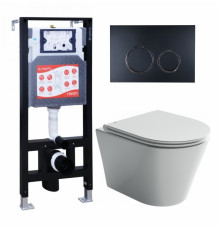Комплект 3 в 1 инсталляция ESBANO FRAM + Унитаз подвесной Ceramica Nova Forma CN3011 + кнопка черная матовая в современном стиле