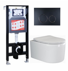 Комплект 3 в 1 инсталляция ESBANO FRAM + Унитаз подвесной Ceramica Nova Moments CN3003 + кнопка черная матовая в современном стиле
