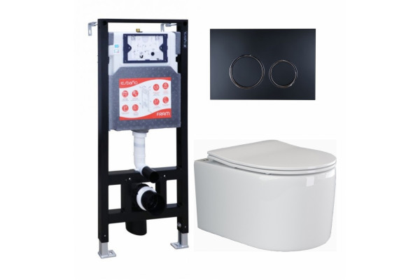 Комплект 3 в 1 инсталляция ESBANO FRAM + Унитаз подвесной Ceramica Nova Moments CN3003 + кнопка черная матовая в современном стиле