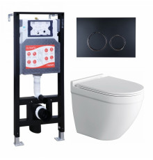 Комплект 3 в 1 инсталляция ESBANO FRAM + Унитаз подвесной Owl 1975 Cirkel-H + кнопка черная матовая в современном стиле