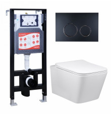 Комплект 3 в 1 инсталляция ESBANO FRAM + Унитаз Vincea Q-Line VT1-12 + кнопка черная матовая в современном стиле