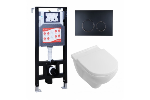 Комплект 3 в 1 инсталляция ESBANO FRAM + Унитаз подвесной Villeroy & Boch O Novo Directflush + кнопка черная матовая в современном стиле