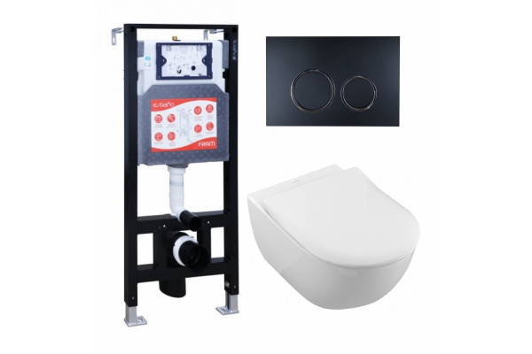 Комплект 3 в 1 инсталляция ESBANO FRAM + Унитаз подвесной Villeroy & Boch Subway 2.0 5614R201 + кнопка черная матовая в современном стиле