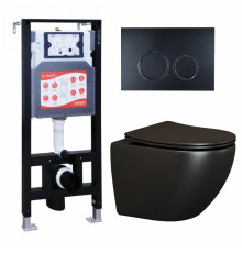 Комплект 3 в 1 инсталляция ESBANO FRAM + Унитаз подвесной Ceramica Nova Metropol CN4002MB + кнопка черная матовая в современном стиле