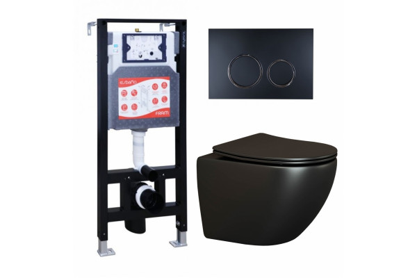 Комплект 3 в 1 инсталляция ESBANO FRAM + Унитаз подвесной Ceramica Nova Metropol CN4002MB + кнопка черная матовая в современном стиле