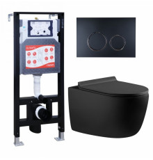 Комплект 3 в 1 инсталляция ESBANO FRAM + Унитаз подвесной Aquanet Cetus 287008 + кнопка черная матовая в современном стиле