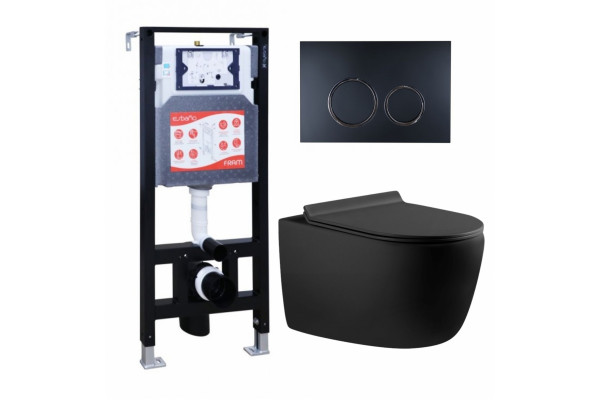 Комплект 3 в 1 инсталляция ESBANO FRAM + Унитаз подвесной Aquanet Cetus 287008 + кнопка черная матовая в современном стиле