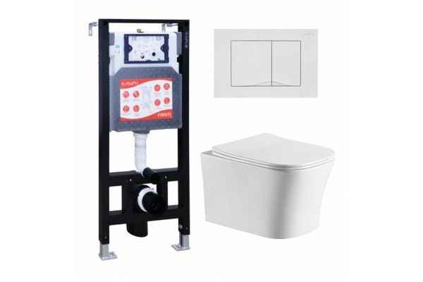 Комплект 3 в 1 инсталляция ESBANO FRAM + Подвесной унитаз Cerutti Spa Marmolada aria CT7778 + кнопка белая глянцевая в современном стиле