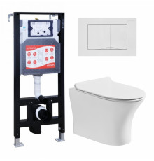 Комплект 3 в 1 инсталляция ESBANO FRAM + Подвесной безободковый унитаз Cerutti Spa Bernina aria CT7191 + кнопка белая глянцевая в современном стиле