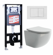 Комплект 3 в 1 инсталляция ESBANO FRAM + Унитаз подвесной Ceramica Nova Forma CN3009 + кнопка белая глянцевая в современном стиле