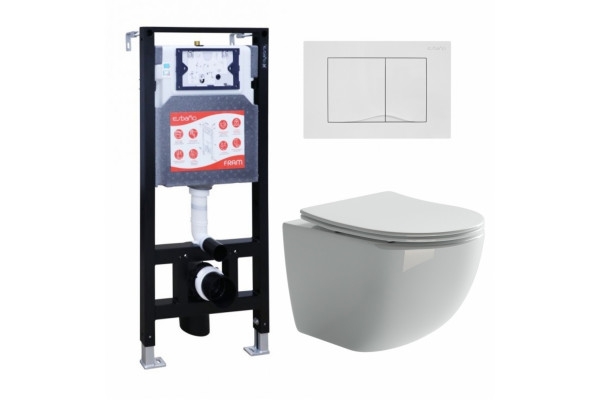Комплект 3 в 1 инсталляция ESBANO FRAM + Унитаз подвесной Ceramica Nova Forma CN3009 + кнопка белая глянцевая в современном стиле