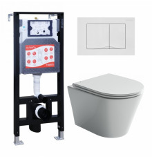 Комплект 3 в 1 инсталляция ESBANO FRAM + Унитаз подвесной Ceramica Nova Forma CN3011 + кнопка белая глянцевая в современном стиле