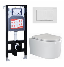 Комплект 3 в 1 инсталляция ESBANO FRAM + Унитаз подвесной Ceramica Nova Moments CN3003 + кнопка белая глянцевая в современном стиле