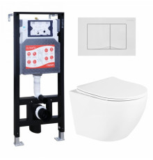 Комплект 3 в 1 инсталляция ESBANO FRAM + Унитаз подвесной BelBagno Uno BB3105CHR/SC + кнопка белая глянцевая в современном стиле