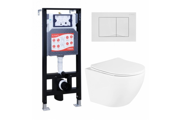 Комплект 3 в 1 инсталляция ESBANO FRAM + Унитаз подвесной BelBagno Uno BB3105CHR/SC + кнопка белая глянцевая в современном стиле