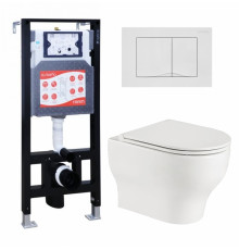 Комплект 3 в 1 инсталляция ESBANO FRAM + Подвесной унитаз WeltWasser Erlenbach 004 GL-WT + кнопка белая глянцевая в современном стиле