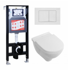 Комплект 3 в 1 инсталляция ESBANO FRAM + Унитаз подвесной Villeroy & Boch O Novo Directflush + кнопка белая глянцевая в современном стиле