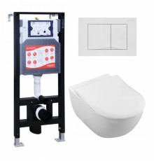 Комплект 3 в 1 инсталляция ESBANO FRAM + Унитаз подвесной Villeroy & Boch Subway 2.0 5614R201 + кнопка белая глянцевая в современном стиле