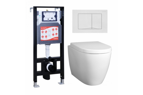 Комплект 3 в 1 инсталляция ESBANO FRAM + Унитаз подвесной BelBagno Marino + кнопка белая глянцевая в современном стиле