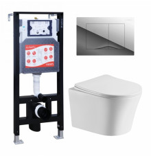 Комплект 3 в 1 инсталляция ESBANO FRAM + Подвесной унитаз Cerutti Spa Adige Aria CT7837 + кнопка хром глянцевая в современном стиле