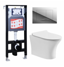 Комплект 3 в 1 инсталляция ESBANO FRAM + Подвесной безободковый унитаз Cerutti Spa Bernina aria CT7191 + кнопка хром глянцевая в современном стиле
