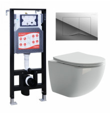 Комплект 3 в 1 инсталляция ESBANO FRAM + Унитаз подвесной Ceramica Nova Forma CN3009 + кнопка хром глянцевая в современном стиле