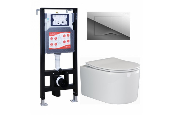 Комплект 3 в 1 инсталляция ESBANO FRAM + Унитаз подвесной Ceramica Nova Moments CN3003 + кнопка хром глянцевая в современном стиле