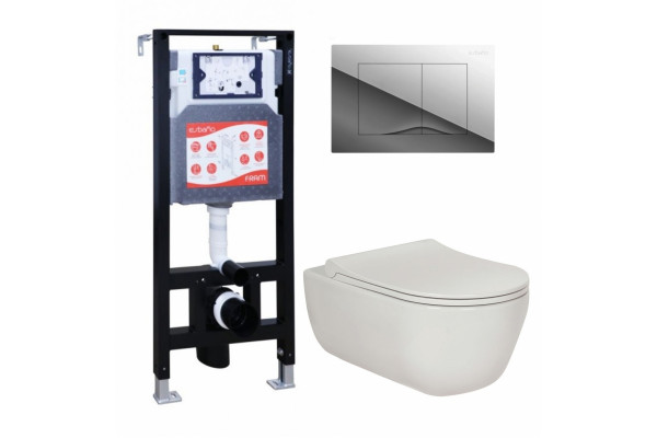 Комплект 3 в 1 инсталляция ESBANO FRAM + Унитаз подвесной Berges Wasserhaus Ego XL 082118 + кнопка хром глянцевая в современном стиле