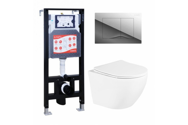 Комплект 3 в 1 инсталляция ESBANO FRAM + Унитаз подвесной BelBagno Uno BB3105CHR/SC + кнопка хром глянцевая в современном стиле