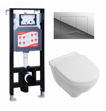 Комплект 3 в 1 инсталляция ESBANO FRAM + Унитаз подвесной Villeroy & Boch O Novo Directflush + кнопка хром глянцевая в современном стиле