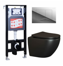 Комплект 3 в 1 инсталляция ESBANO FRAM + Унитаз подвесной Ceramica Nova Metropol CN4002MB + кнопка хром глянцевая в современном стиле