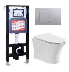 Комплект 3 в 1 инсталляция ESBANO FRAM + Подвесной безободковый унитаз Cerutti Spa Bernina aria CT7191 + кнопка хром матовая в современном стиле