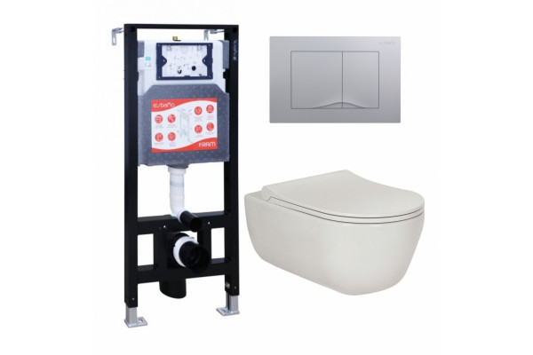 Комплект 3 в 1 инсталляция ESBANO FRAM + Унитаз подвесной Berges Wasserhaus Ego XL 082118 + кнопка хром матовая в современном стиле
