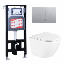 Комплект 3 в 1 инсталляция ESBANO FRAM + Унитаз подвесной BelBagno Uno BB3105CHR/S + кнопка хром матовая в современном стиле