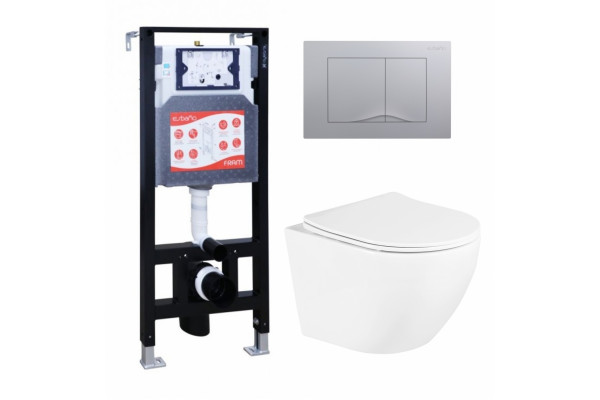 Комплект 3 в 1 инсталляция ESBANO FRAM + Унитаз подвесной BelBagno Uno BB3105CHR/S + кнопка хром матовая в современном стиле