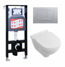 Комплект 3 в 1 инсталляция ESBANO FRAM + Унитаз подвесной Villeroy & Boch O Novo Directflush + кнопка хром матовая в современном стиле