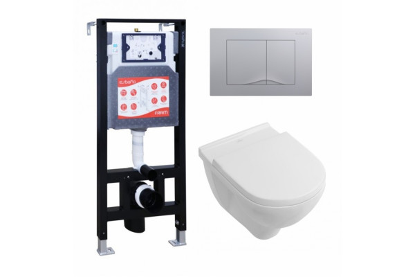 Комплект 3 в 1 инсталляция ESBANO FRAM + Унитаз подвесной Villeroy & Boch O Novo Directflush + кнопка хром матовая в современном стиле