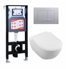 Комплект 3 в 1 инсталляция ESBANO FRAM + Унитаз подвесной Villeroy & Boch Subway 2.0 5614R201 + кнопка хром матовая в современном стиле