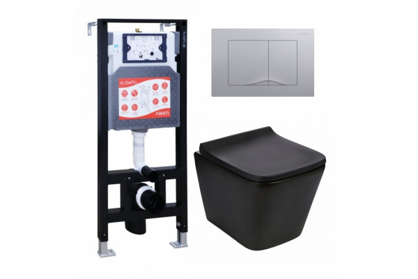 Комплект 3 в 1 инсталляция ESBANO FRAM + Подвесной унитаз WeltWasser Gelbach 004 MT-BL + кнопка хром матовая в современном стиле