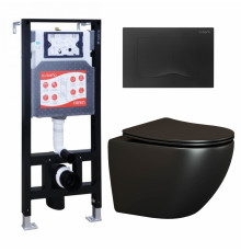 Комплект 3 в 1 инсталляция ESBANO FRAM + Унитаз подвесной Ceramica Nova Metropol CN4002MB + кнопка черная матовая в современном стиле