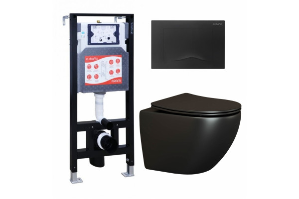 Комплект 3 в 1 инсталляция ESBANO FRAM + Унитаз подвесной Ceramica Nova Metropol CN4002MB + кнопка черная матовая в современном стиле