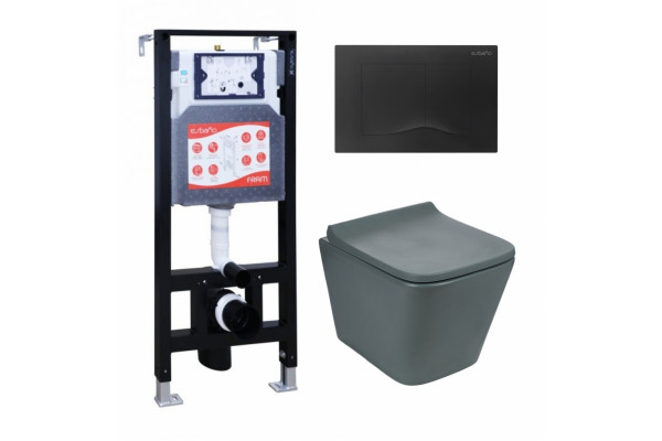 Комплект 3 в 1 инсталляция ESBANO FRAM + Унитаз подвесной Weltwasser WW SK Gelbach 004MT-GR + кнопка черная матовая в современном стиле