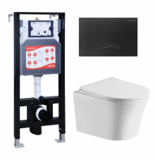 Комплект 3 в 1 инсталляция ESBANO FRAM + Подвесной унитаз Cerutti Spa Adige Aria CT7837 + кнопка черная матовая в современном стиле