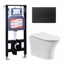 Комплект 3 в 1 инсталляция ESBANO FRAM + Подвесной безободковый унитаз Cerutti Spa Bernina aria CT7191 + кнопка черная матовая в современном стиле
