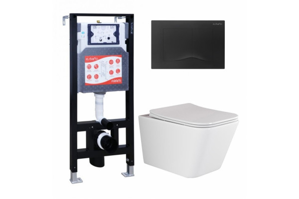 Комплект 3 в 1 инсталляция ESBANO FRAM + Унитаз подвесной Ceramica Nova Metric Rimless CN3007 + кнопка черная матовая в современном стиле